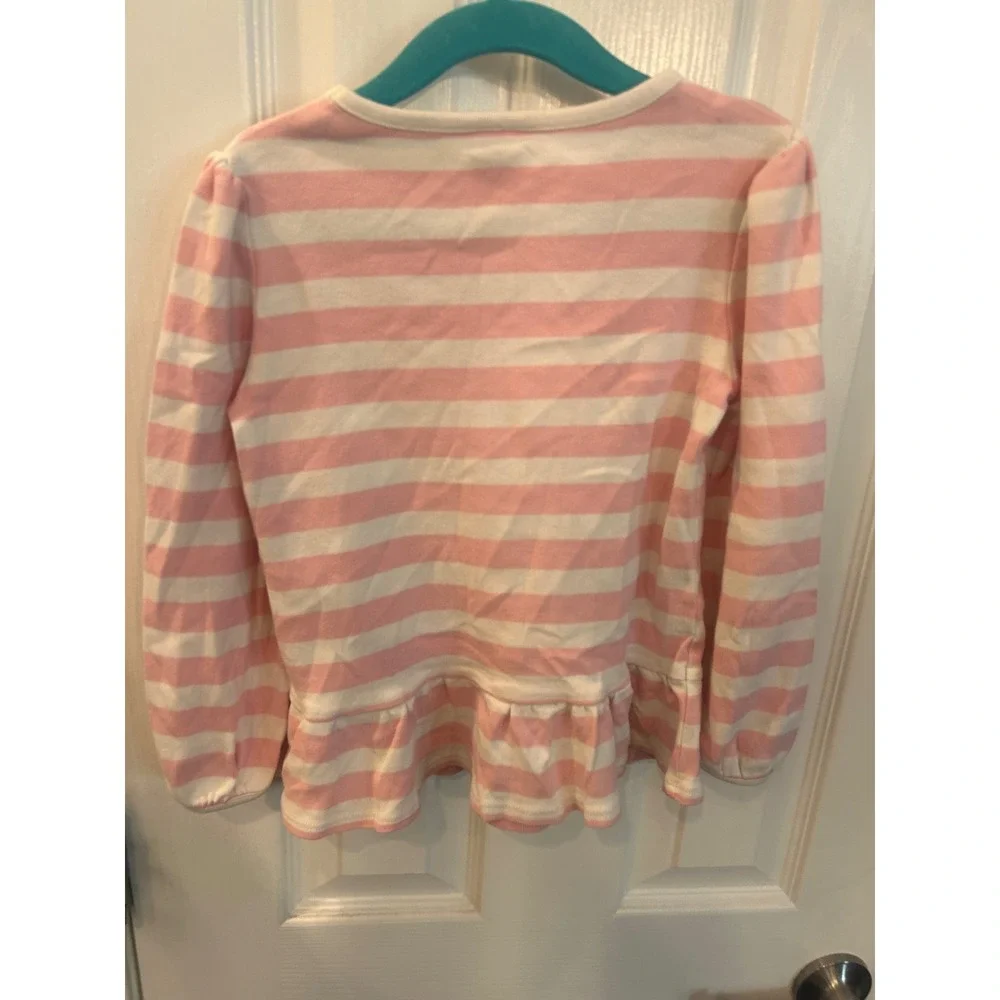 Gymboree Peplum Top Pink White Striped Pom Pom Long Sleeve Girls Shirt 5T